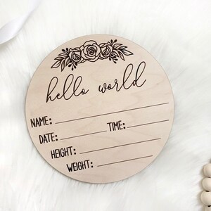 Floral Wooden Birth Announcement Plaque, Hello World Sign, Modern Birth Announcement, Welcome Babygirl Sign, Newborn Baby, Birth Stats