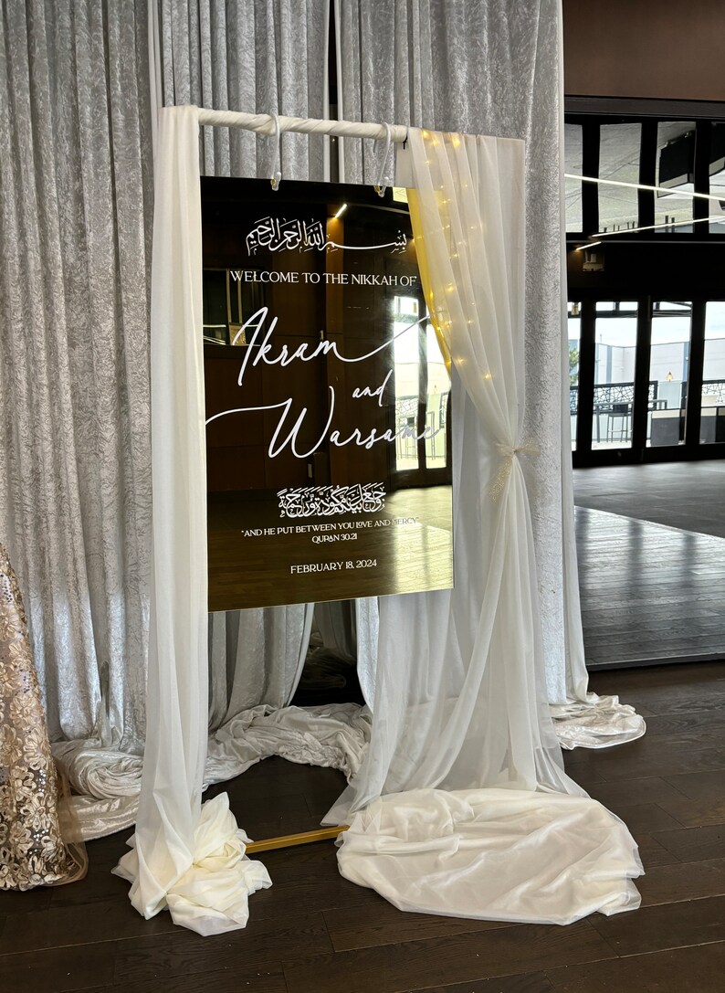 Mirror Nikkah Sign: Gold Islamic Wedding Decor (24 X 36