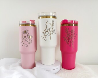 Custom Engraved Floral Tumbler: Personalized 40oz Design