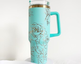 Custom Engraved Floral Tumbler: Personalized 40oz Design