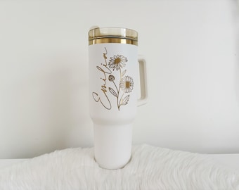 Custom Engraved Floral Tumbler, Personalized 40oz Tumbler