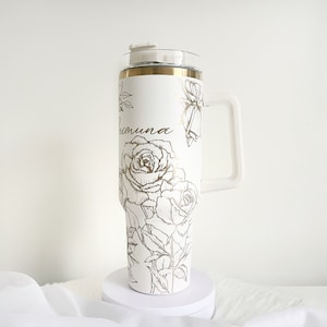 Custom Engraved Dainty Floral Tumber, Personalized 40oz Tumbler for Her, Floral Tumbler Design, Engraved Tumbler Wrap