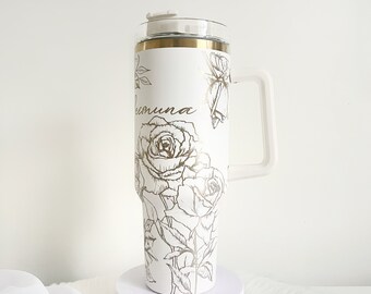 Custom Engraved Dainty Floral Tumber, Personalized 40oz Tumbler for Her, Floral Tumbler Design, Engraved Tumbler Wrap