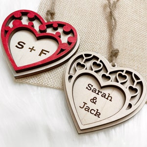 Étiquette en bois 3D, étiquettes nominatives en bois personnalisées, étiquettes personnalisées de la Saint-Valentin, étiquette cadeau de la Saint-Valentin, étiquettes cadeaux personnalisées, étiquettes cadeaux, découpe au laser