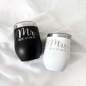 Verre à vin gravé personnalisé, verre à vin personnalisé pour monsieur et madame, cadeau pour elle, cadeau de mariage, verre à vin pour elle et lui, cadeau pour la mariée, jeunes mariés