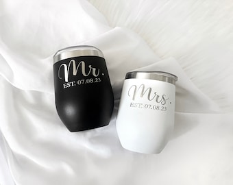 Vaso de vino grabado personalizado, vaso personalizado para señor y señora, regalo para ella, regalo de boda, vaso de vino para él y para ella, regalo de novia, recién casados