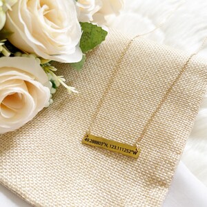 Engraved Coordinates Bar Necklace, Custom Coordinate Dainty Bar Necklace, Valentine&#39;s Day Gift, Gift For Her, Anniversary Gift, Custom Bar