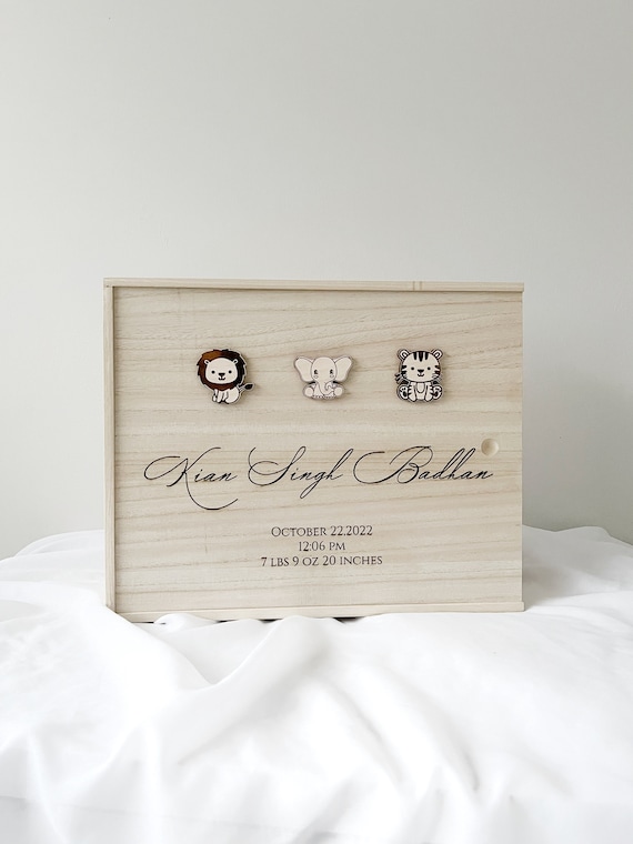 Custom Newborn Memory Box with Birth Stats - Personalized Gift for Rustic Nursery