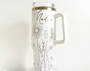 Custom Engraved Dainty Floral Tumber, Personalized 40oz Tumbler for Her, Floral Tumbler Design, Engraved Tumbler Wrap