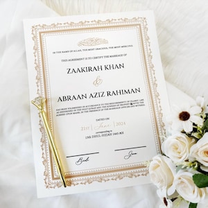Nikkah Vertrag, personalisierter Nikkah Vertrag, Nikkah Nama, Nikkah Zertifikat, Nikkah Details, Nikkah Zeichen, Heiratsurkunde