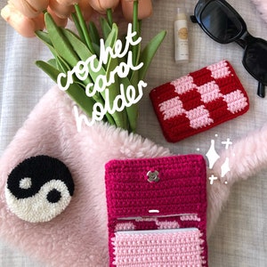 Checkered Crochet Card Holder, Handmade Crochet Wallet