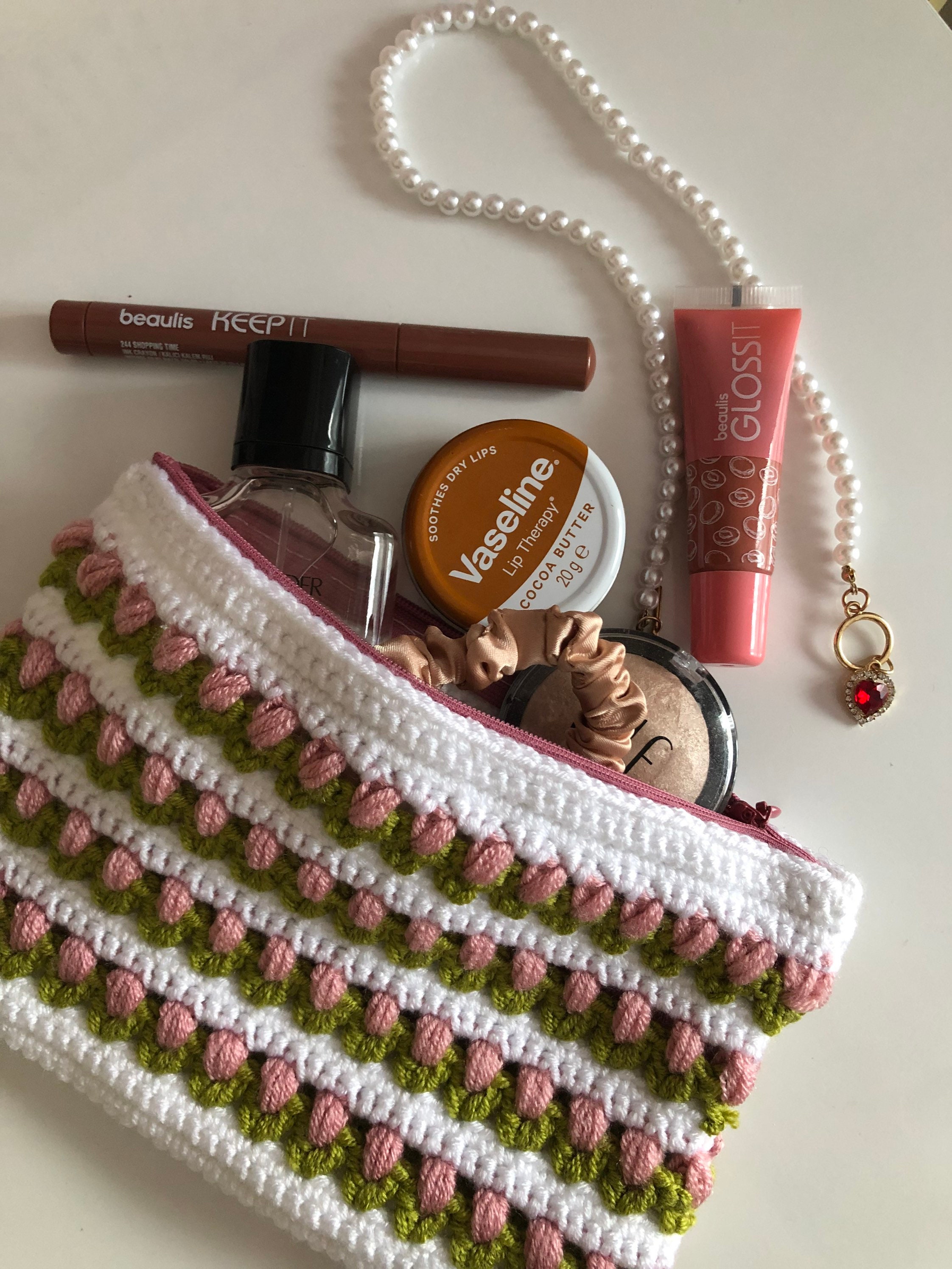 Crochet Makeup Bag, Tulip Crochet Pouch, Makeup Bag With Zipper