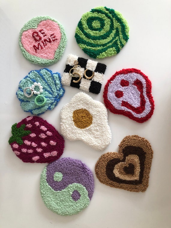 Punch Needle Coasters Handmade Mug Rug Tufted Drink Etsy