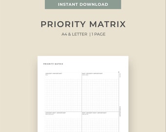 Printable & Editable  A4, Letter  Eisenhower Priority Matrix Template PDF | Importance, Urgency matrix | Productive and organized planning |