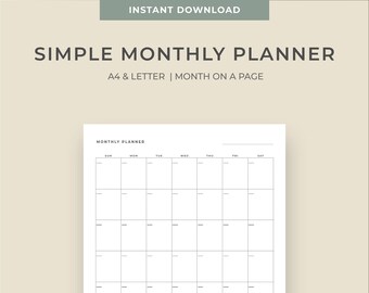Monthly Simple Calendar Printable, Landscape, Template, Insert, Sun/mon ...