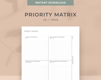 A5 Eisenhower Priority Matrix Template PDF Printable  | Importance & Urgency matrix | Productive and organized planning |