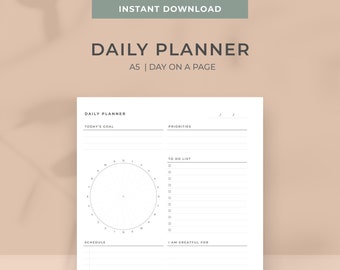 A5 minimale tägliche Planer Vorlage druckbare | Uhrenplaner | Sofortiger Download | Tag auf einer Seite | Produktiv & Zeitmanagement organisieren