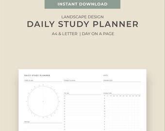 Printable & Editable Daily Study Planner Template Printable | A4 ,LETTER  Size |  Clock planner | Instant download | Hourly study plan