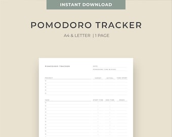 Editable & Printable Pomodoro tracker / A4, Tamaño de la letra / Descarga instantánea / Gestión del tiempo / Inserciones del planificador / Planificador de planificación / Planificador pomodoro