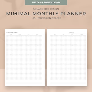 A5 Minimal Square Grid Monthly Planner Printable (Digital Download)