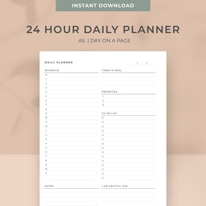 A5 24 Hour Daily Schedule Planner Template Printable | 24 Hour Daily ...