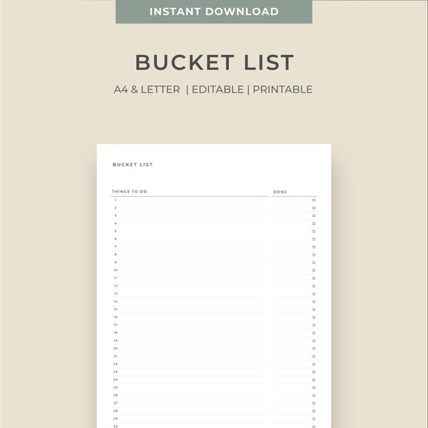 Simple Bucket List Template Etsy