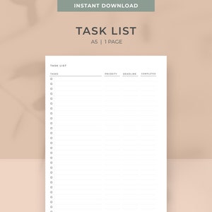 A5 Größe Aufgabenliste Vorlage druckbar | Sofortiger Download | Druckbare To Do Liste PDF | Aufgaben triage | Produktive und geordnete Planung