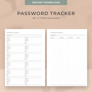 A5 2 Types of Printable Password Tracker Template Instant Download ...