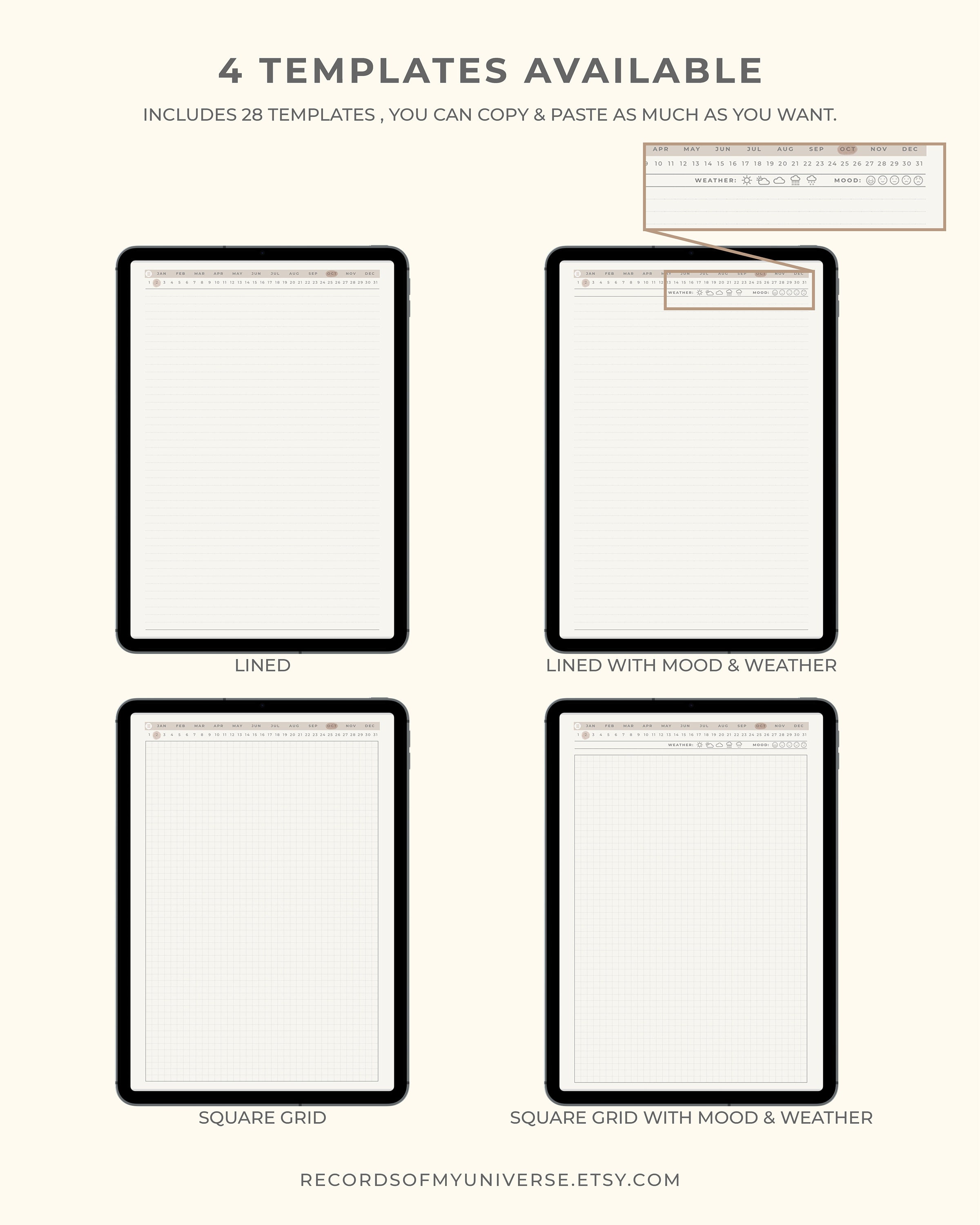 365-day Portrait Digital Daily Journal Book | Hyperlinked PDF File ...