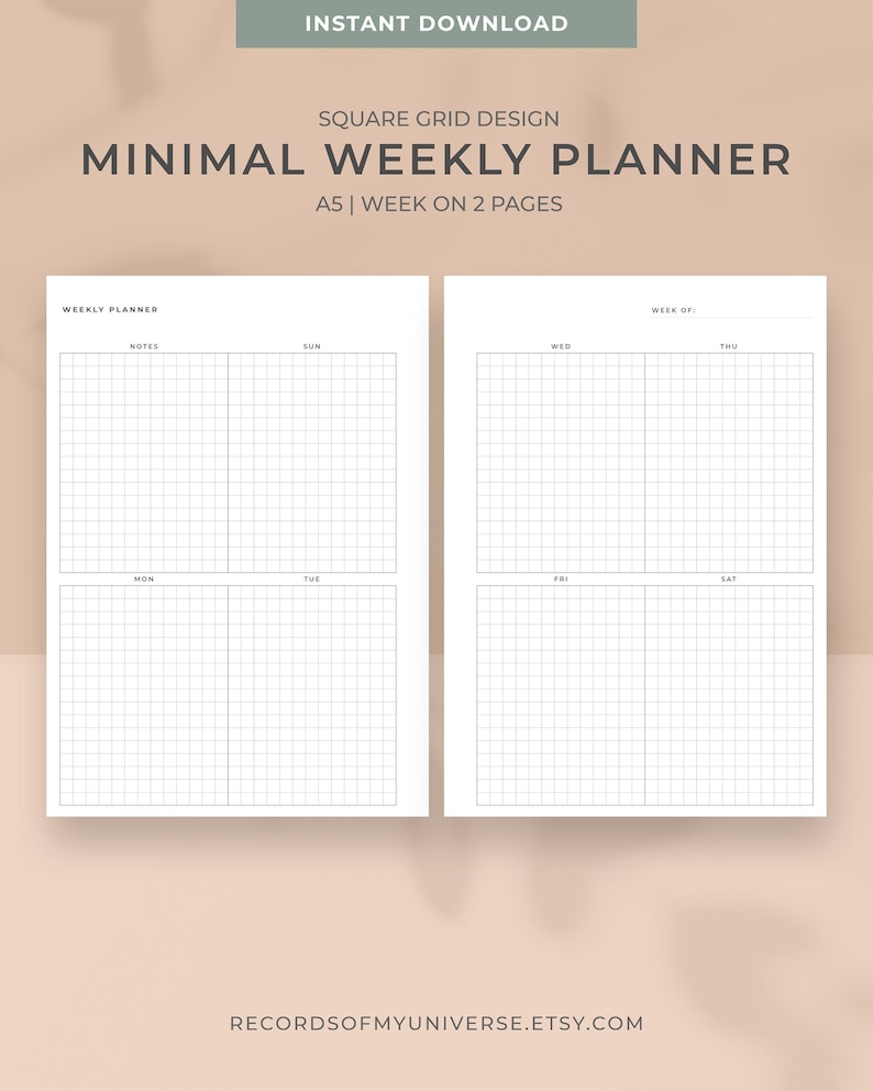 A5 Size Minimal Square Grid Design Weekly Planner Template Printable ...