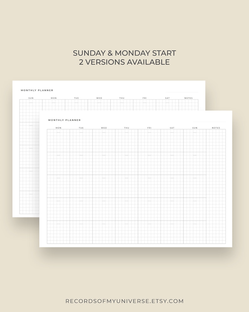 Printable & Editable Minimal Square Grid Planner Template Printable | A4, Letter Size | Mon, Sun ...