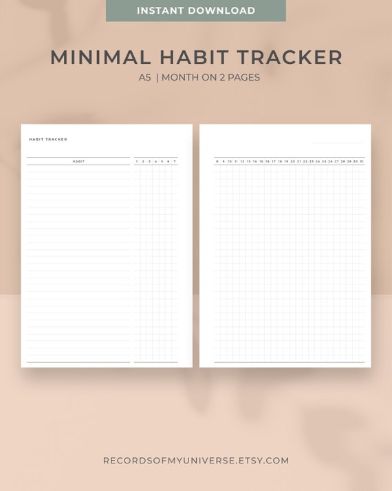 A5 Size Printable Minimal Habit Tracker month on 2 Pages | Etsy