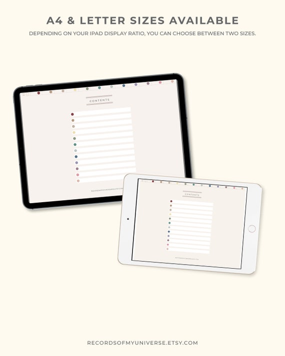 12 sezioni del modello di blocco appunti digitale orizzontale / file PDF  con collegamenti ipertestuali / note digitali per app per iPad che prendono  appunti _Good note, notabilità -  Italia