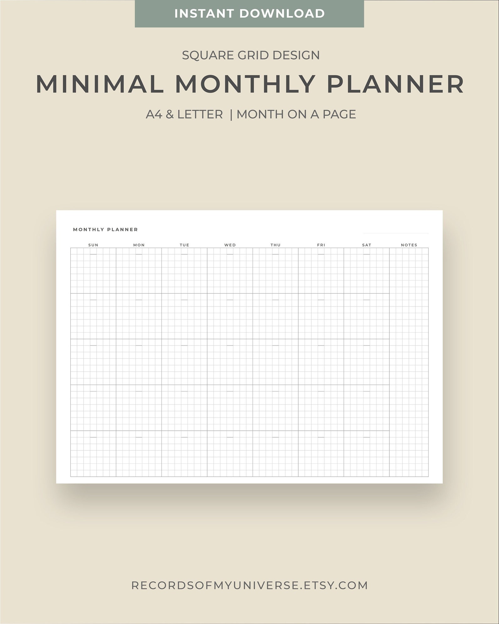 Printable &amp; Editable Minimal Square Grid Planner Template Printable ...