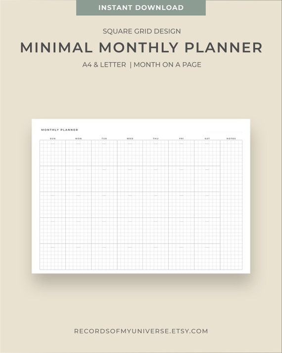 Printable & Editable Minimal Square Grid Planner Template | Etsy
