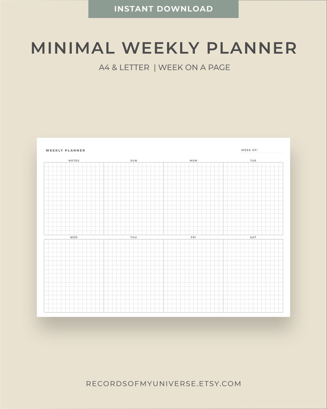 Editable &amp; Printable _ A4 , Letter Size Minimal Weekly Square Grid ...