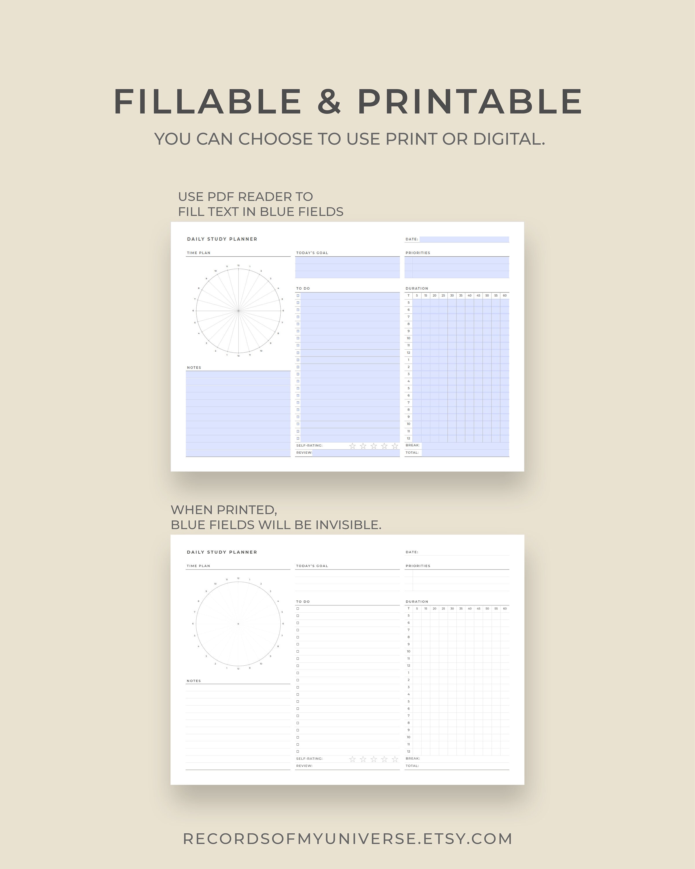 Printable &amp; Editable Daily Study Planner Template Printable | A4 ...