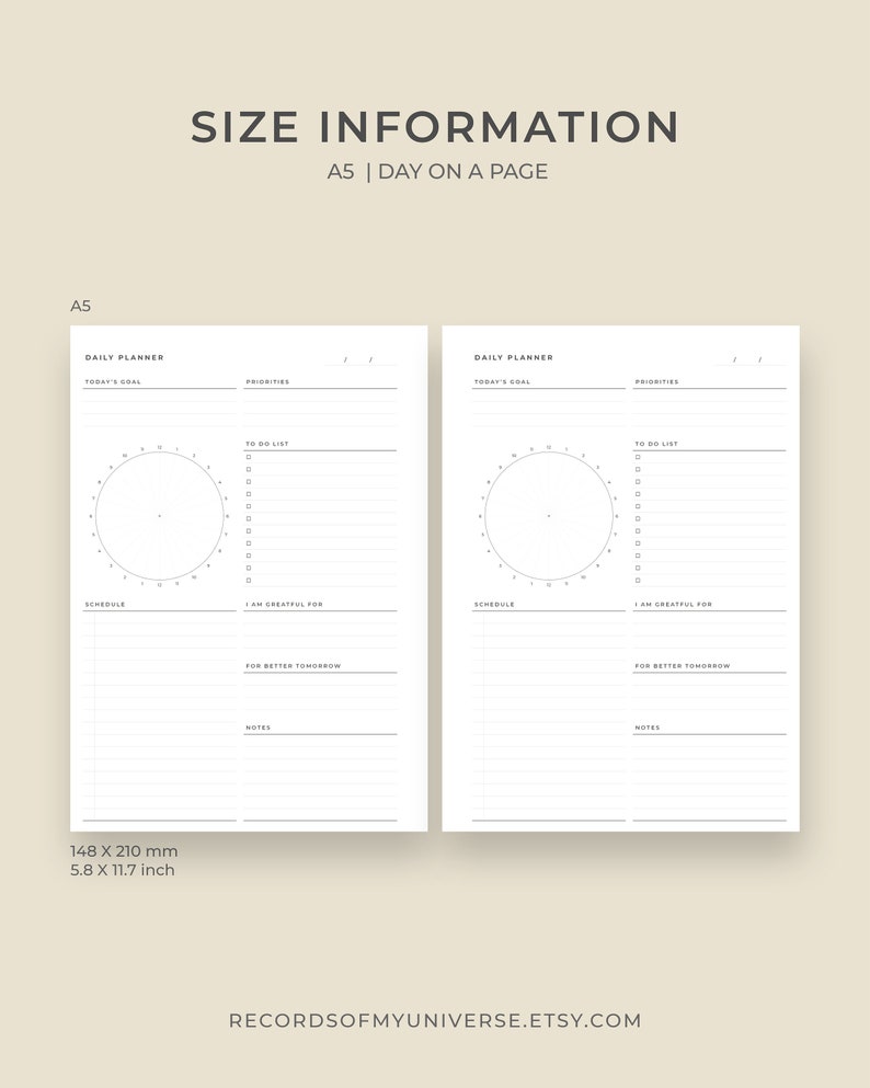 A5 Minimal Daily Planner Template Printable Clock Planner Instant ...