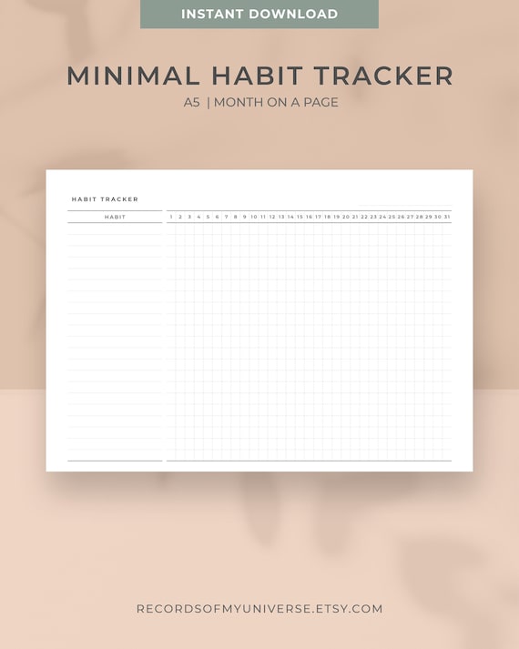 A5 Size Printable Minimal Habit tracker |Month on A page | 1M1P |  Instant download| Monthly habit tracker | How to build new habits