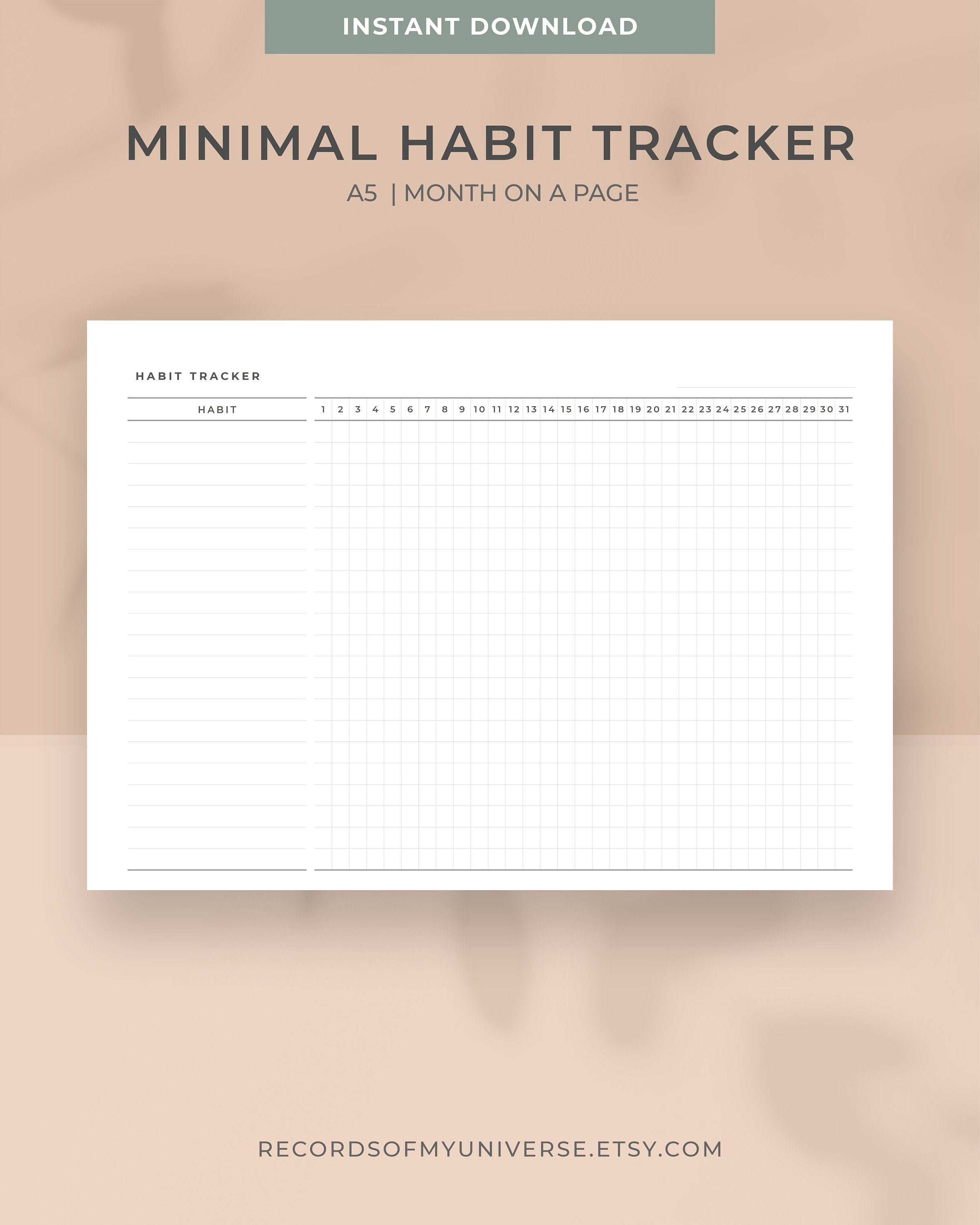 a5 größe printable minimal habit tracker | monat auf einer seite