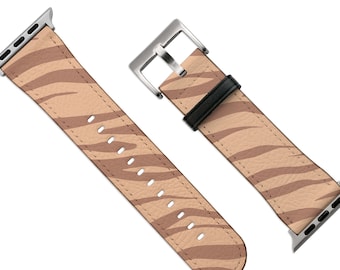 Tiger Brown Pattern Apple Watch Band for Series 7, 6, SE, 5, 4, 3, 2, 1 Faux Vegan Leather Apple Watch Strap | 38/40mm, 42/44mm