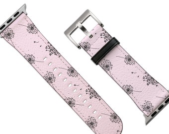 Pink Dandelion Apple Watch Band for Series 7, 6, SE, 5, 4, 3, 2, 1 Faux Vegan Leather Apple Watch Strap | 38/40mm, 42/44mm