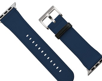Navy Blue Apple Watch Band for Series 7, 6, SE, 5, 4, 3, 2, 1 Faux Vegan Leather Apple Watch Strap | 38/40mm, 42/44mm
