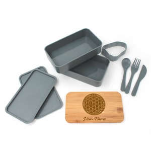 Boîte à lunch personnalisée avec nom et motif, boîte à lunch avec couvercle en bambou 2x500ml, boîte à lunch avec compartiments et set de couverts