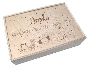 Personalisierte Erinnerungsbox mit Schiebedeckel Box XL Aufbewahrungsbox Erinnerungskiste mit Namen Holzkiste für Kinder Geschenkbox