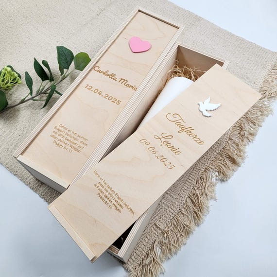 Taufkerzenbox personalisiert, Taufe Geschenk, Kiste Taufe, Taufe Junge, Taufe Mädchen, Taufbox, Kerzenaufbewahrung, Kommunion Geschenk