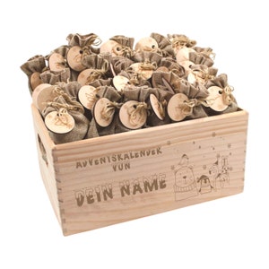 Calendario natalizio in legno, Calendario dell'Avvento da riempire, Scatola dell'Avvento per bambini, Calendario dell'Avvento per bambini, scatola di legno con sacchetti, simpatici animali