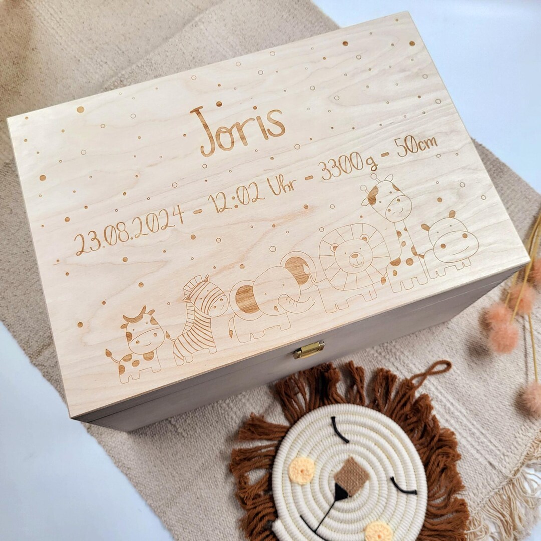 Wooden Box With Safari Animals, Baby Keepsake Box, Baby Memory Box ...
