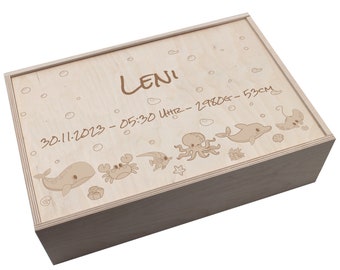 Personalisierte Erinnerungsbox mit Schiebedeckel Box XL Aufbewahrungsbox Erinnerungskiste mit Namen Holzkiste für Kinder Geschenkbox