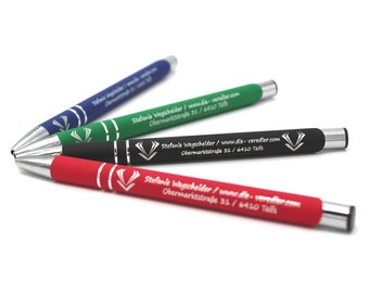 Kugelschreiber SOFT-TOUCH personalisiert mit Ihrem Logo / Wunschgravur und blauer Mine, Werbegeschenk, Give-away, Geschenk